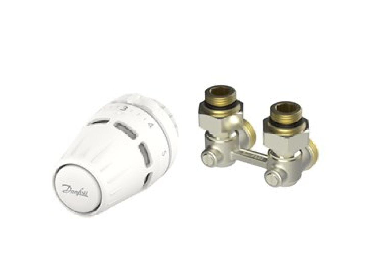 Zestaw termostatyczny Danfoss z głowicą Regus RA nakrętka + RLV-KB 1/2" kątowy 015G5309
